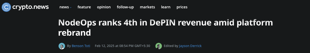 NodeOps Network ocupa el 4.º lugar a nivel mundial en el sector DePIN cover